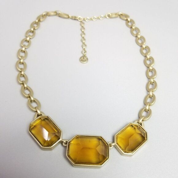 Vintage Anne Klein Gold Tone and Amber Rhinestone Adjustable Necklace, Estate - Picture 1 of 7